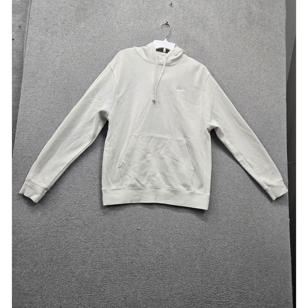 Nike Men Hoodie M White Swoosh Logo Spellout Embroidered Fleece Activewear